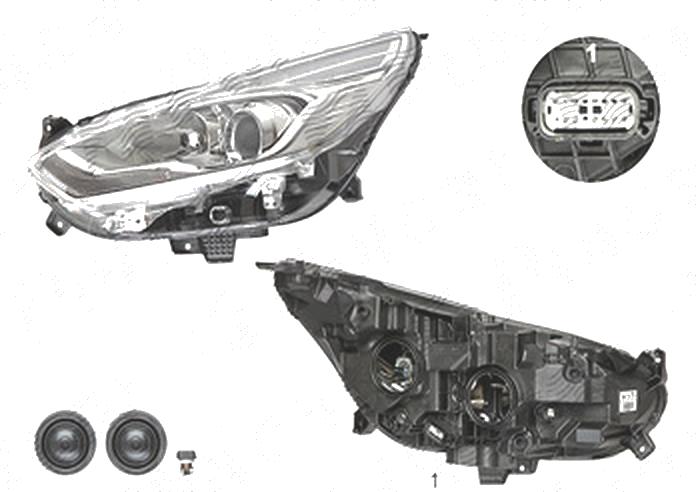 Far Ford Galaxy, 10.2015-, fata, Stanga, cu LED daytime running light; H7+H7+LED; electric; silver; cu motor; cu becuri; cu LED control unit;