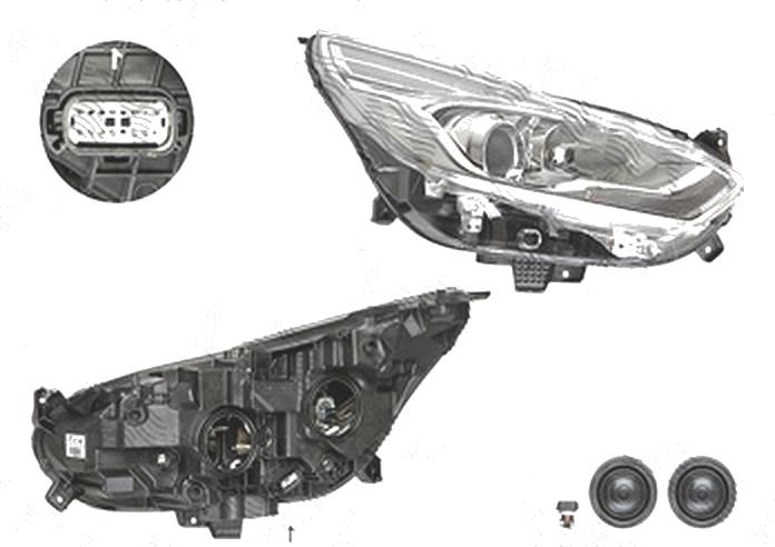 Far Ford Galaxy, 10.2015-, fata, Dreapta, cu LED daytime running light; H7+H7+LED; electric; silver; cu motor; cu becuri; cu LED control unit;