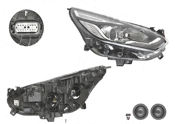 Far Ford S-Max, 10.2015-, fata, Dreapta, cu LED daytime running light; H7+H7+LED; electric; negru; cu motor; cu becuri; cu LED control unit;