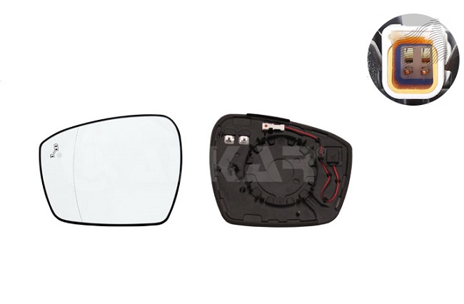 Geam oglinda exterioara cu suport fixare Ford S-Max, 10.2015-, Edge, 06.2014-, Stanga, incalzita; geam asferic; cromat; cu functie detectie unghi mort