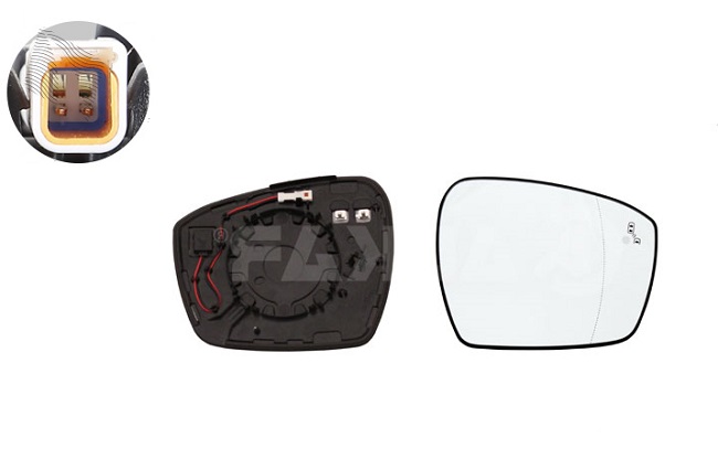 Geam oglinda exterioara cu suport fixare Ford S-Max, 10.2015-, Edge, 06.2014-, Dreapta, incalzita; geam asferic; cromat; cu functie detectie unghi mort