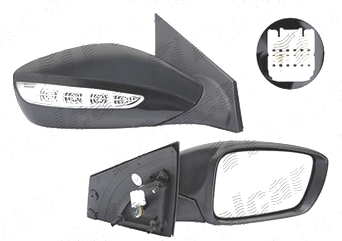 Oglinda exterioara Hyundai Sonata (Yf), 09.2009-05.2014, Dreapta, reglare electrica; carcasa neagra; incalzita; geam convex; cromat; pliere electrica; cu semnalizare