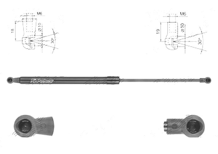 Amortizor capota spate, echilibror haion Peugeot 108, 06.2014-; Citroen C1, 06.2014-, Stanga = Dreapta, Lungime, Cursa, Forta: 488 mm, 190 mm, 190 N, liftback
