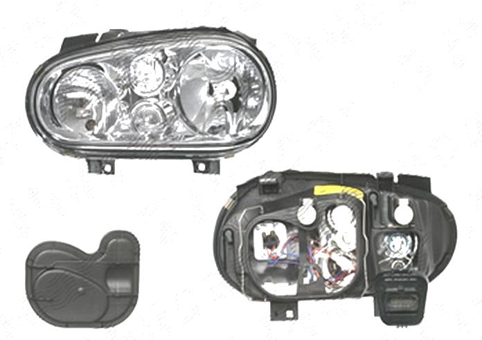 Far Volkswagen Golf 4 (1j) (Hb + Combi), 08.1997-09.2006; Golf 4 Cabriolet (1exo), 04.1998-10.2003 , fata, Stanga, H1+H7+PY21W+W5W; electric; fara motoras, AUTOPAL