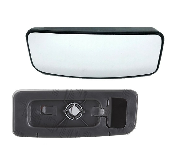 Geam oglinda exterioara cu suport fixare Mercedes Sprinter 209-524, 2009-2018, Sprinter W910, 2018-, Vw Crafter (2e), 2009-04.2017, Stanga, panoramica; cromat; inferior; fixare rotunda