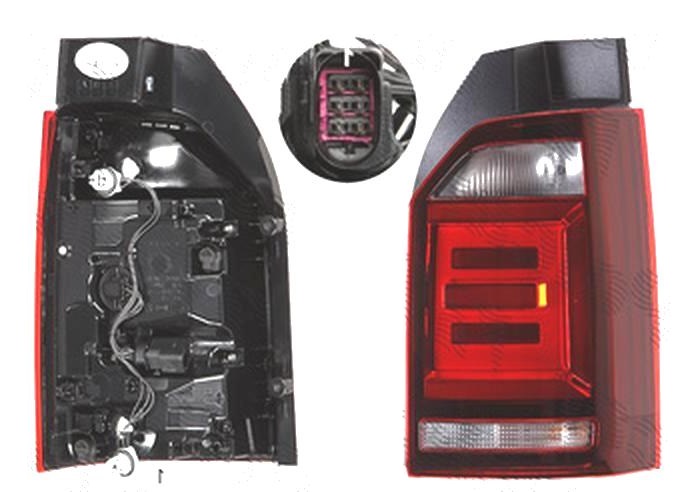 Stop spate lampa Volkswagen Transporter/Multivan (T6), 04.2015-06.2016, spate, Dreapta, 1 usa spate, LED+W16W; fumuriu; cu suport becuri, HELLA,