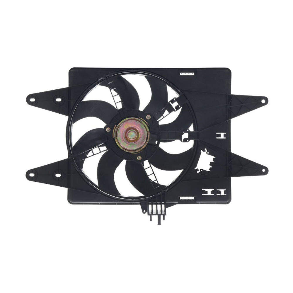 GMV radiator electroventilator Fiat Doblo (119/223), 2000-2006, Motorizare 1, 2 48kw; 1, 6 76kw; 1, 9 D 47kw Diesel/Benzina, tip climatizare Fara AC, dimensiune 370W/385mm, cu 2 pini, fara pre-rezistor, plastic, Aftermarket