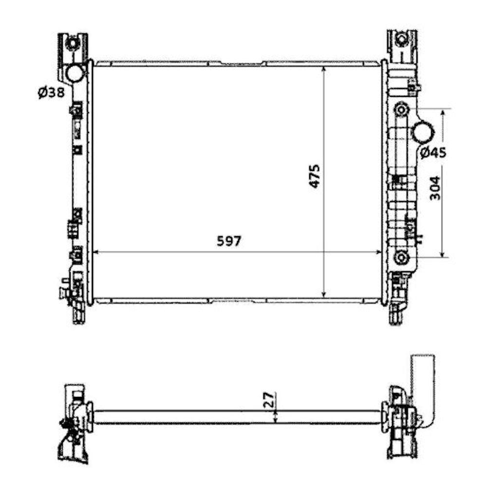 Radiator racire Dodge Dakota, 01.2000-2011, Durango, 01.2000-2003, Motorizare 2, 5; 3, 7 V6; 3, 9 V6, 4, 7 V8; 5, 2 V8; 5, 9 V8 Benzina, tip climatizare cu/fara AC, cutie M/A, dimensiune 597x468x32mm, Cu lipire fagure prin brazare, Aftermarket