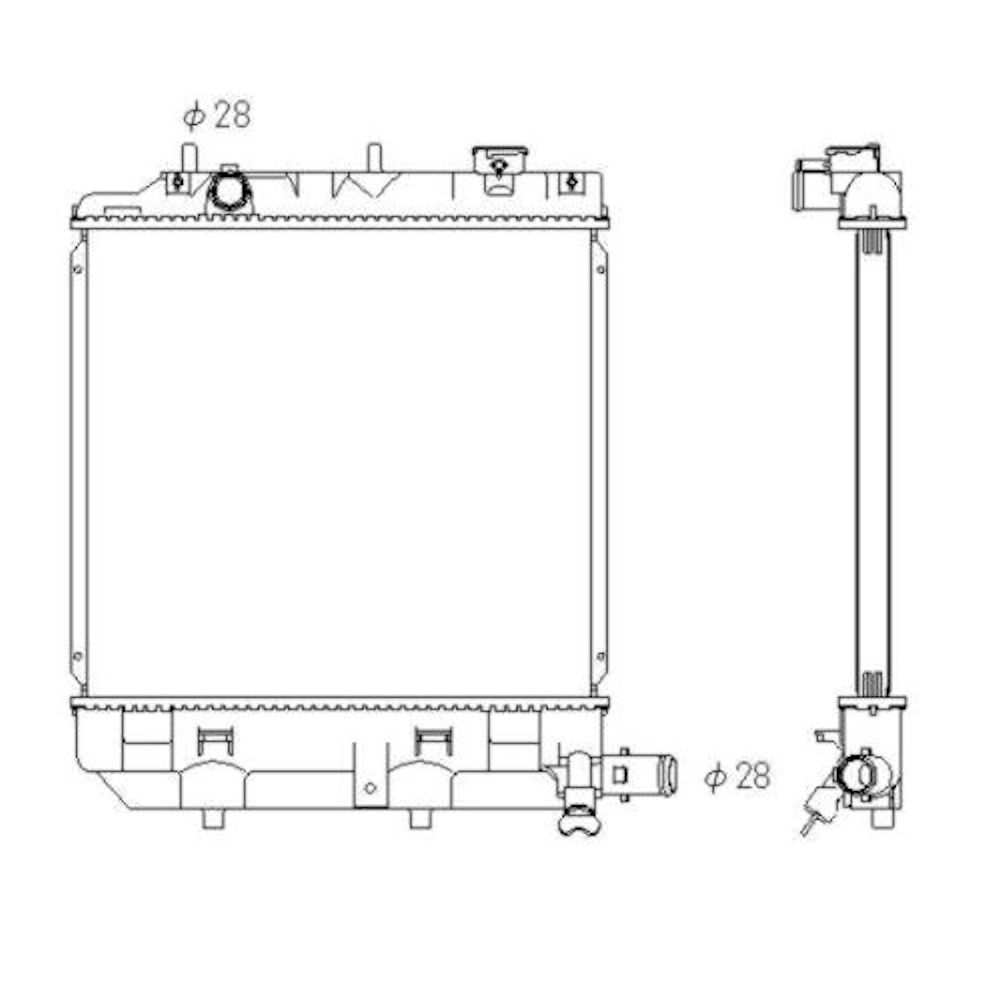 Radiator racire Mazda Demio (Dw) 10.1999-10.2002, Motorizare 1, 3 46/53/60kw; 1, 5 55/73kw Benzina, tip climatizare Cu/fara AC, cutie Manuala, diametru intrare/iesire 28/28mm, dimensiune 378x350x25mm, Cu lipire fagure prin brazare, Aftermarket