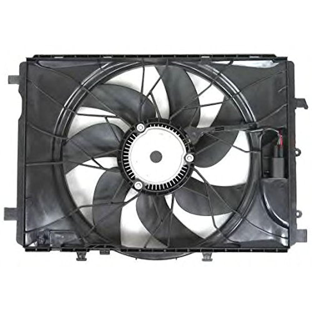 GMV radiator electroventilator Mercedes Clasa C (W204 / S204), 03.2007-2014 Diesel/Benzina, tip climatizare cu AC, dimensiune 600W/475mm, cu 4 pini, plastic, Aftermarket