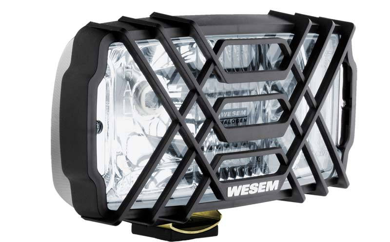 Proiector auto Wesem 12/24V cu bec H3 , dimensiuni 235x132x137mm , carcasa crom, geam clar , cu lumina de drum , 1 buc.