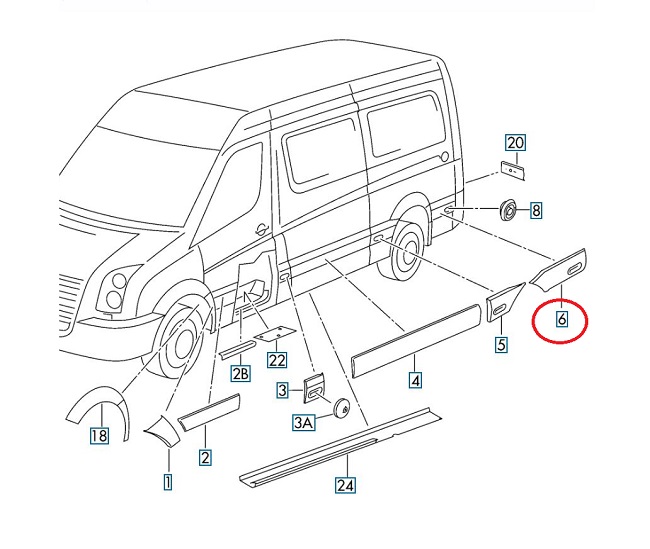 Bandou aripa Mercedes Sprinter 209-524, 07.2006-10.2013, Vw Crafter (2e), 12.2005-04.2017, Spate, partea Stanga, partea din Spate, Aftermarket