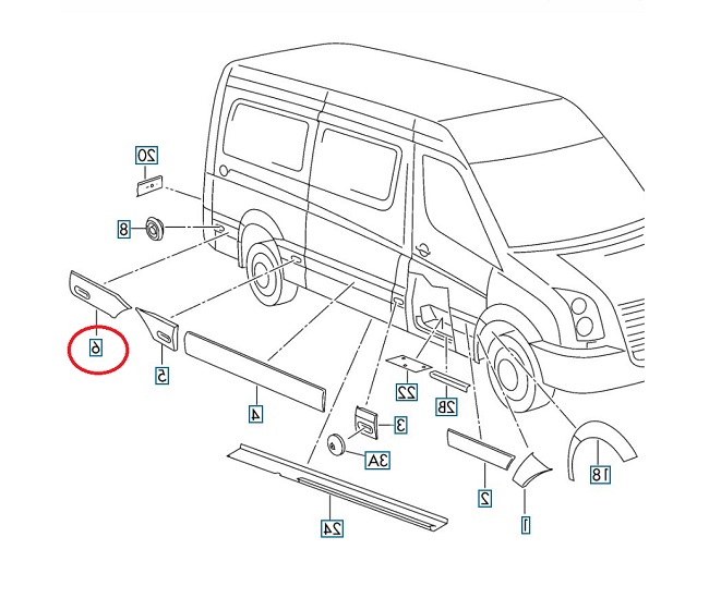 Bandou aripa Mercedes Sprinter 209-524, 07.2006-10.2013, Vw Crafter (2e), 12.2005-04.2017, Spate, partea Dreapta, partea din Spate, Aftermarket