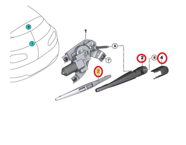 Brat stergator luneta Mini Clubman F54, 02.2014-, Stanga, cu lamela stergator 235 mm, Aftermarket