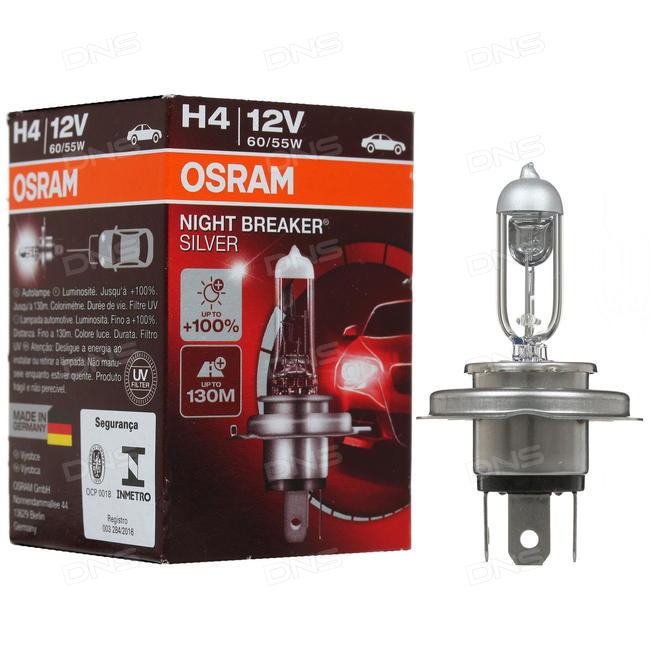 Bec auto halogen H4 OSRAM 12V; 60/55W; Night breaker silver; 1650lm; cu pana 100% mai multa lumina; culoare temperatura 3200K; P43t; 64193NBS, 1 buc.