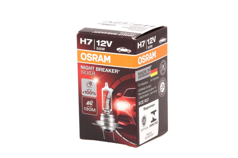 Bec auto halogen OSRAM H7 12V; 55W; Night breaker silver; 1500 lm; cu pana 100% mai multa lumina; culoare temperatura 3300K; Px26d; 64210NBS, 1 buc.
