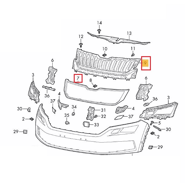 Grila masca radiator Skoda Kodiaq, 10.2016-, Fata, cu rama crom, Aftermarket