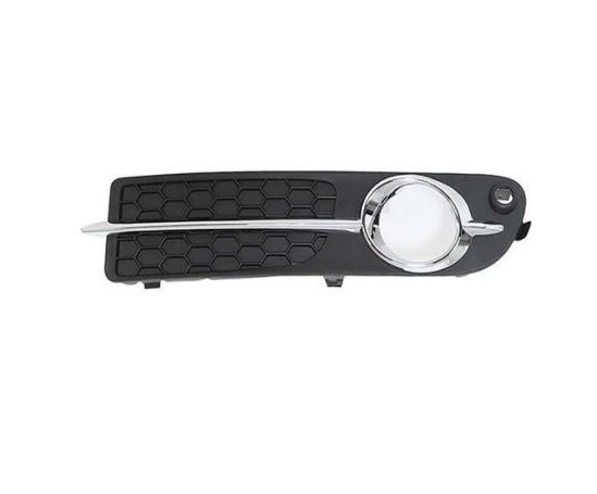 Grila bara Volvo S80 (As), 04.2006-05.2013, Fata, partea Stanga, cu gauri pentru Senzori de parcare (PDC); cu ornamente cromate; cu gaura pentru lampa de ceata, Aftermarket