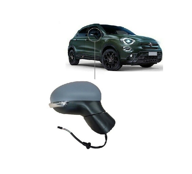 Oglinda usa exterioara Fiat 500x, 04.2015-, partea Dreapta, reglare electrica; grunduit; incalzit; sticla convexa; geam cromat; Senzor de temperatura; 6 gauri / 6 pini; cu Lucas, Aftermarket