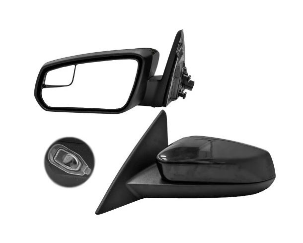 Oglinda usa exterioara Ford Mustang, 2013-2014, partea Stanga, reglare electrica; carcasa grunduita; incalzit; sticla plat; geam cromat; cu lampa perimetru, SRL
