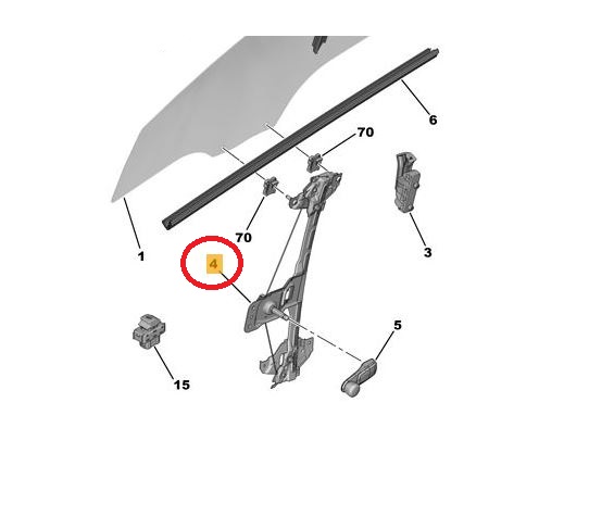 Macara geam fara motoras Peugeot 301, 01.2013-01.2017, Fata partea Dreapta Cod 9674412380, Aftermarket