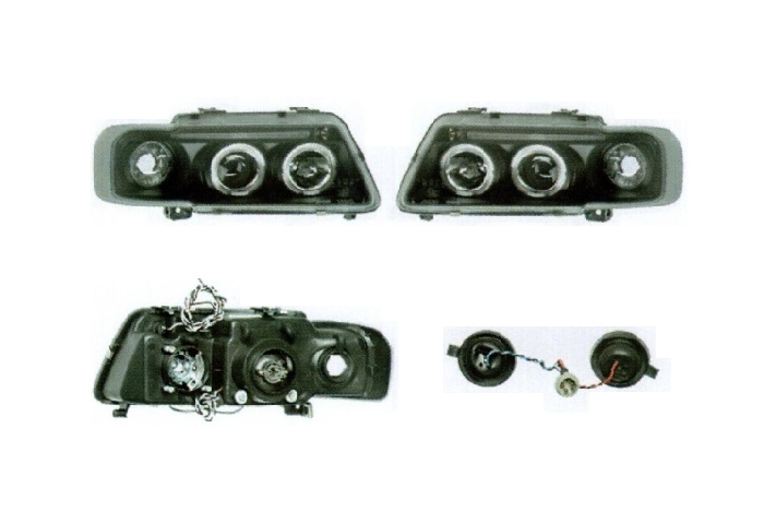 Set faruri Audi A3 (8l), 01.1996-04.2003, partea Stanga+Dreapta, Tuning, Fata, tip bec H1+H1; manual; negru, transparent; tuning, Taiwan
