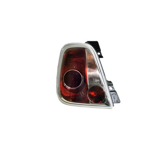 Stop spate lampa Fiat 500 (312), 03.2007-08.2015, Cabrio, partea Stanga, cu lampa ceata Spate, tip bec P21W+PY21W+R10W; rama argintie; fara soclu bec; Omologare: ECE, DEPO