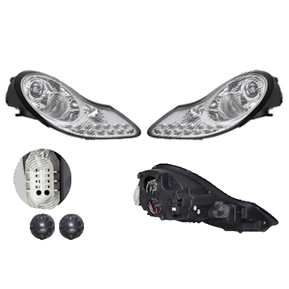 Set faruri Porsche Boxster (986), 09.1996-11.2004, partea Stanga+Dreapta, Tuning, Fata, cu lampa de parcare LED; cu indicator led; tip bec H1+H1+LED; manual/electric; cromat; fara motor; cu becuri; tuning; Omologare: ECE, Taiwan