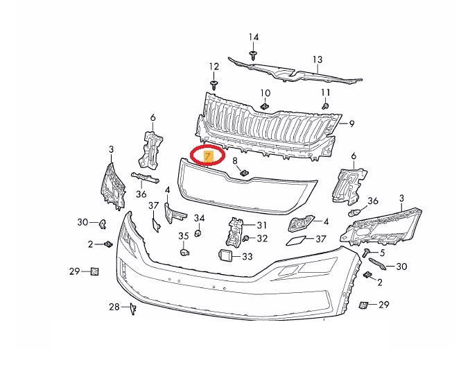 Rama grila radiator Skoda Kodiaq, 10.2016-, Fata, cromat, Aftermarket