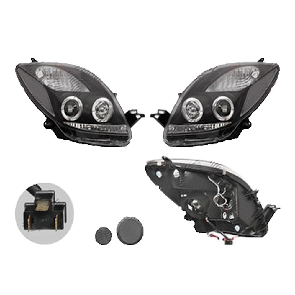 Set faruri Toyota Yaris (Xp90) Hatchback, 01.2006-03.2009, partea Stanga+Dreapta, Tuning, Fata, tip bec H1+H1; manual/electric; negru, transparent; fara motor; tuning, Taiwan