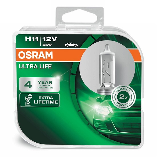 Set becuri auto OSRAM H11 12V; 55W; Ultralife; PGJ19-2; 64211ULTHCB; 2 buc.