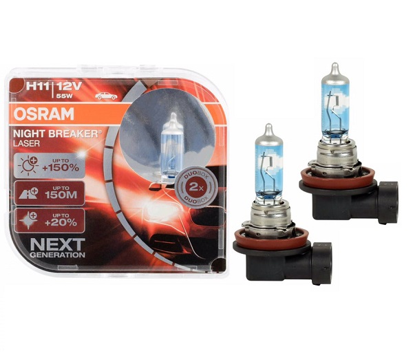 Set becuri auto OSRAM H11 12V; 55W; Night Breaker Laser; 1350lm; cu pana 150% mai multa lumina; culoare temperatura 3750K; PGJ19-2; 64211NLHCB