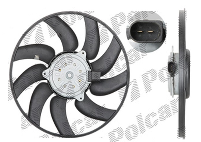 GMV ventilator radiator Audi A4 (B8), 2008-2015, motor 2.0 TDI, 2.7 TDI; 3.0 TDI, diesel, 1.8 TFSI, 2.0 TFSI, 3.0 V6k TFSI, 3.2 V6, benzina, 200 W; 350 mm; 2 pini, tip Valeo