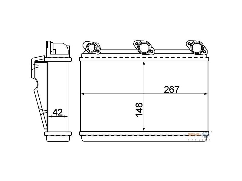 Radiator Incalzire BMW Seria 5 E34, 06.1987-01.1997, 518g, 518i, 520i; 525i, 525i/ix; 530i; 535i; 540i; benzina, versiunea fara filtru polen, aluminiu mecanic/plastic, 269x148x42 mm,