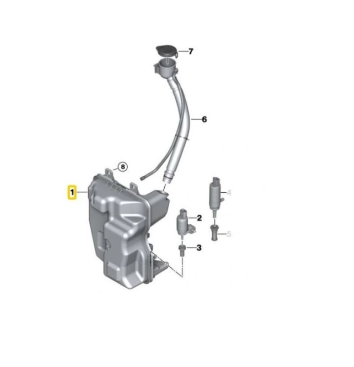 Rezervor spalator parbriz MINI COUNTRYMAN, 02.2017-, Masini fara spalator faruri, Gat de umplere cu capac, Cu senzor nivel lichid, cu pompa spalator