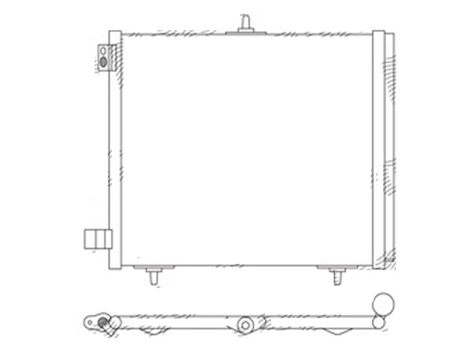 Condensator climatizare Citroen C2, 2005-; C3, 2002-2016; DS3, 2010-2015; Peugeot 1007, 2005-; 2008, 2013-; 207, 2006-2012; 208, 2012- motorizari 1,0-1,6, cutie manuala, full aluminiu brazat, 460 (420)x360x16 mm, cu uscator si filtru integrat