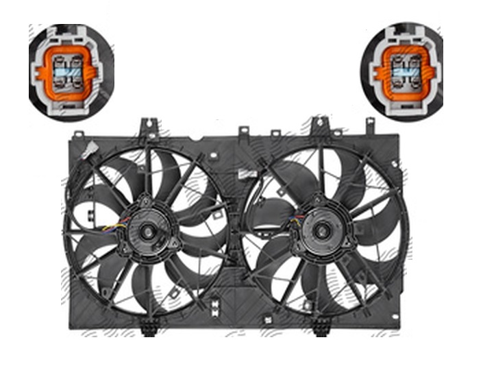 GMV radiator electroventilator Nissan X-Trail, 2014-, motor 2.0, benzina, cutie M/CVT, 2.5, benzina, cutie CVT, 381/382 mm; (4 +4) pini