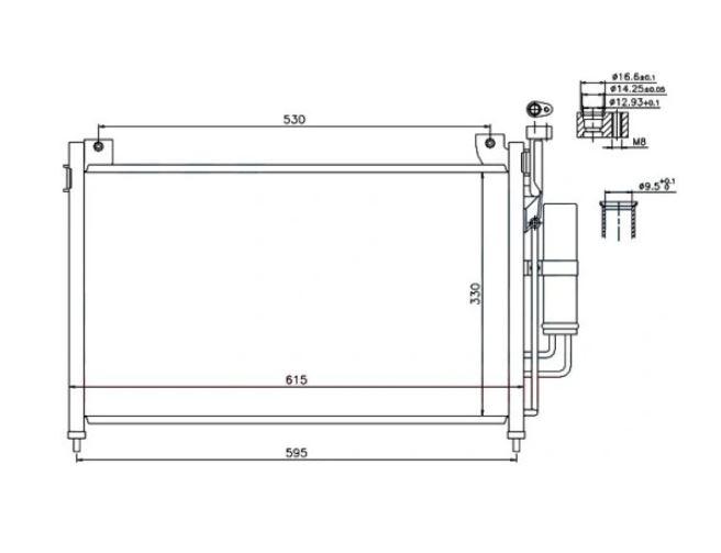 Condensator climatizare Mazda 2, 10.2007-2014, motor 1.3, 55 kw benzina, cutie manuala, full aluminiu brazat, 547 (505)x328 (314)x16 mm, cu uscator filtrat