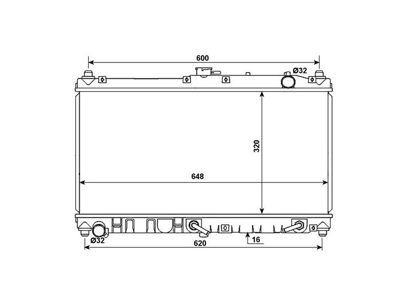 Radiator racire Mazda MX-5, 01.1998-10.2005, motor 1.6, 81 kw, 1.8, 103 kw, benzina, cutie automata, cu/fara AC, 643x322x16 mm, aluminiu brazat/plastic,