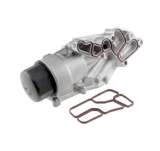 Radiator racire ulei motor, termoflot Mercedes Clasa C (W203), 01.2005-12.2007, motor 2.5 V6, 150 kw, 3.0 V6, 170 kw, 3.5 V6, 200 kw, benzina, cv automata, 140x70x50 mm, cu filtru ulei si carcasa, din aluminiu