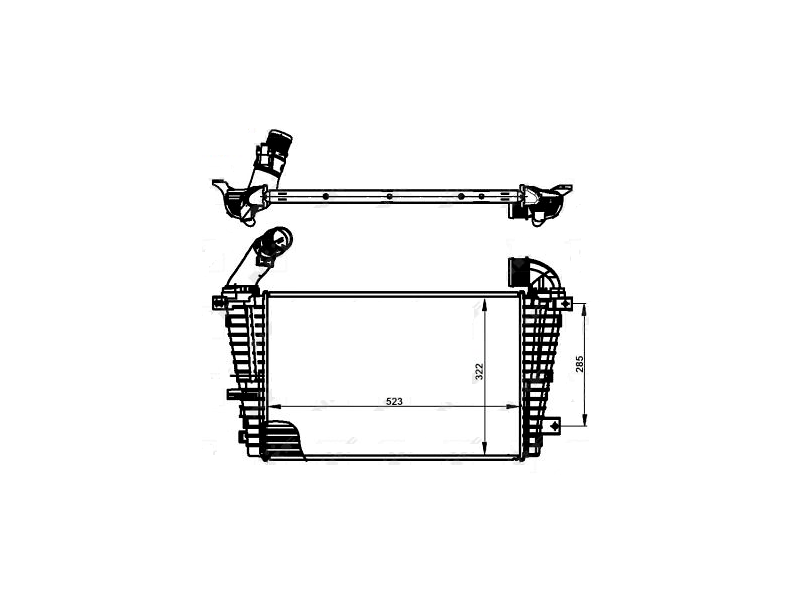 Intercooler Opel Astra H OPC, 03.2005-10.2010, motor 2.0 T 176kw, benzina, cutie manuala, cu/fara AC, aluminiu brazat/plastic, 523x322x27 mm,