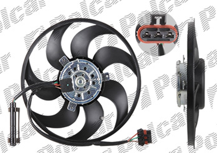 GMV ventilator radiator Opel Omega B, 1994-2003, Vectra B, 1995-1999, motor 2.0 DTI, diesel, 315 mm; 3 pini, cu pre-rezistor