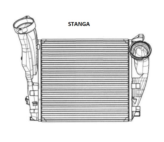 Intercooler Porsche Cayenne Turbo (92A/955/9PA), 06.2010-2017, Cayenne Turbo S (92A), 10.2012-2017, Cayenne Turbo S (955/9PA), motor 4.8 V8T, benzina, cu/fara AC, aluminiu brazat/plastic, 288x280x62 mm,