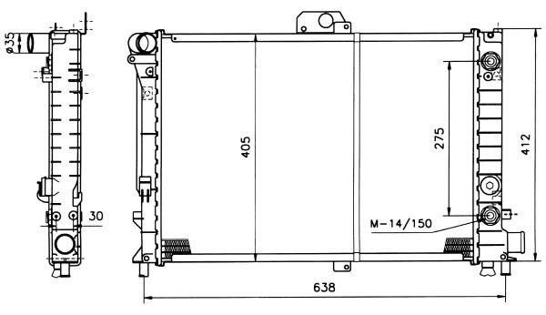 Radiator racire Saab 9000, 09.1984-09.1993, motor 2.0 T, 136 kw; 2.3 T, 125/143/147/165 kw, benzina, cutie automata, cu AC, 550x388x32 mm, aluminiu brazat/plastic,