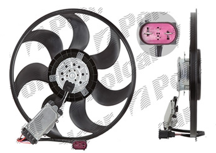 GMV ventilator radiator Audi Q7 (4L), 2005-2015, motor 3.0 TDI, diesel, 3.6 V6, 3.0 V6 TFSI, benzina, cu AC, 424 mm; 4 pini, cu modul de control electronic