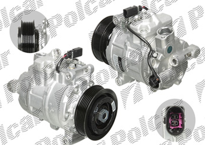 Compresor aer conditionat Audi A4 (B8), 2008-2015, motor 2.7 TDI, 140kw, 3.0 TDI, 155kw, diesel; A4/A4 Allroad (B8), 2008-2015, motorizare 3.0 TDI, 176kw, diesel, rola curea 100 mm, 6 caneluri, de tip Denso: 6SEU14C