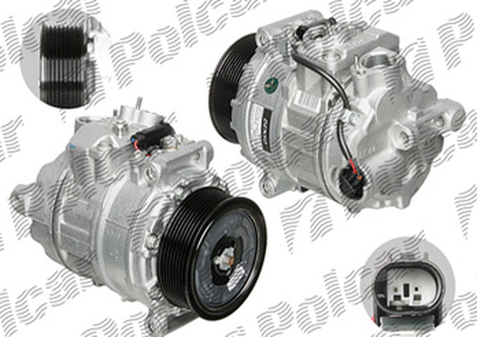 Compresor aer conditionat Mercedes Clasa M (W164), 2005-2012, motor ML280/ML320 CDI; 3.0 CDI, 140kw/165kw; ML420 CDI; 4.0 CDI, 225kw, diesel, rola curea 110 mm, 8 caneluri, de tip Denso: 7SEU17C